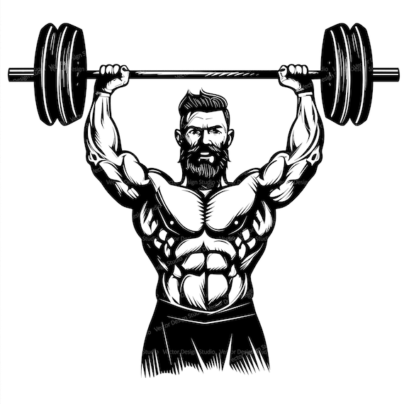 Bearded muscular man weightlifting svg png files clipart silhouette vector image svg shirt design graphic transparent background print