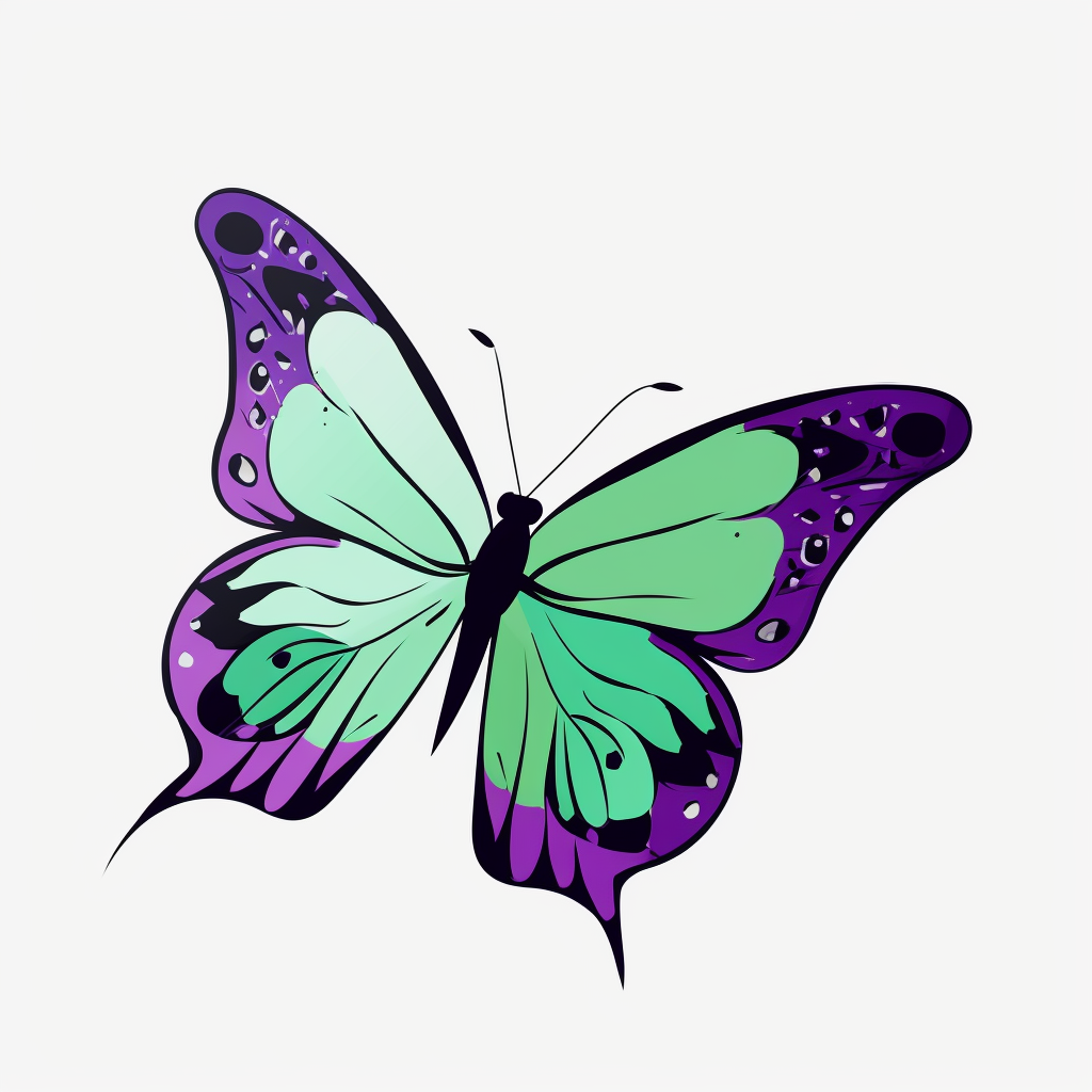 Butterfly green and purple color drawing simple design clipart