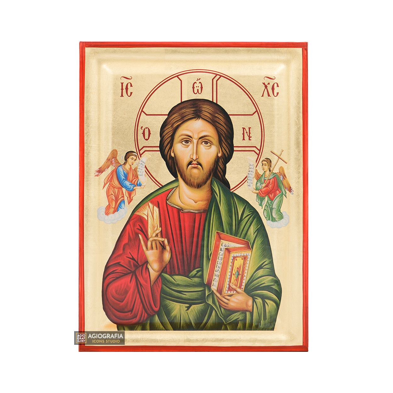 Jesus christ with angels orthodox icon with gold leaves â icons