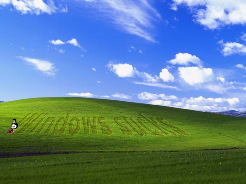 Windows sucks bliss wallpaper parody