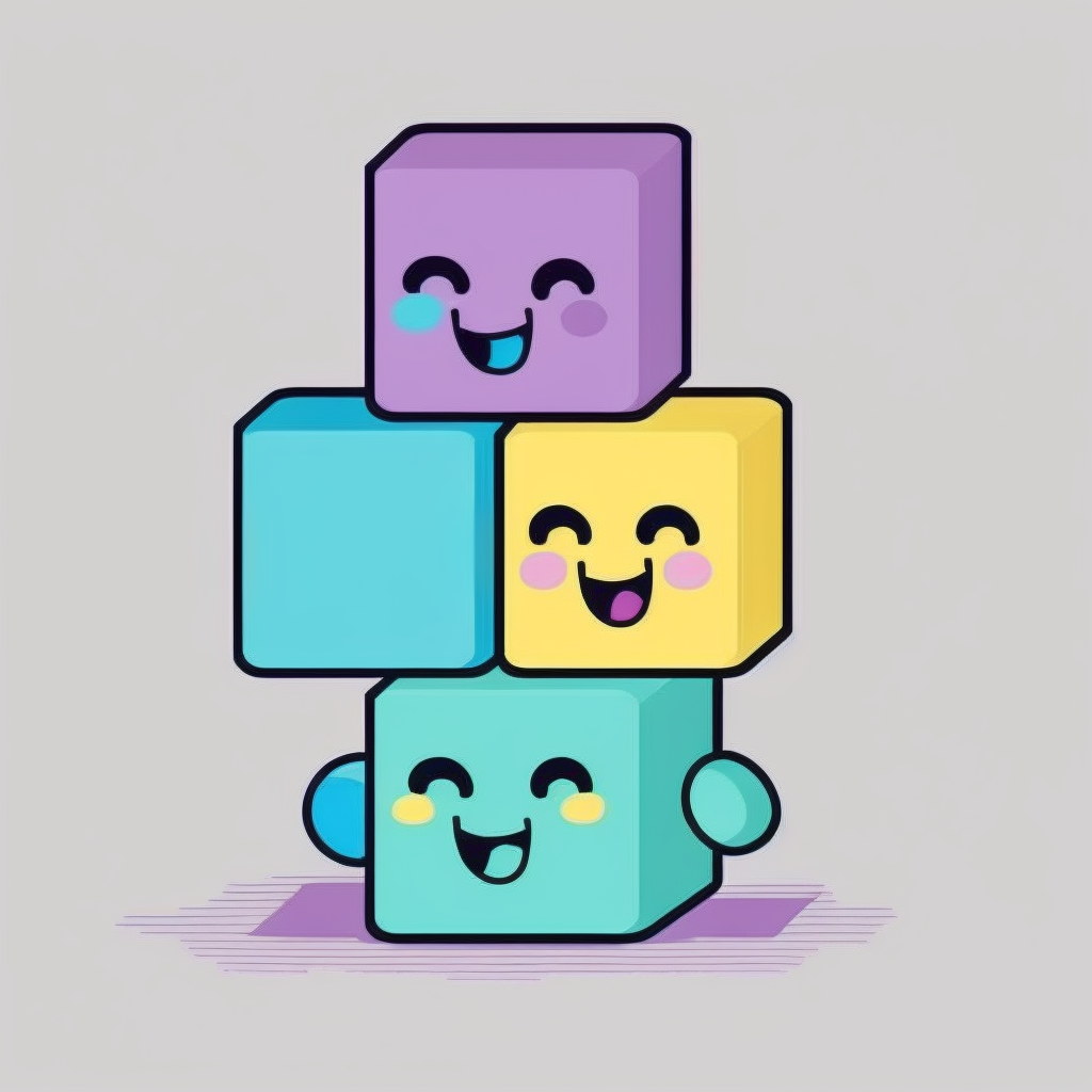 Stack of baby blocks clipart style vector logo cute golden purple teal pink lite blue picture