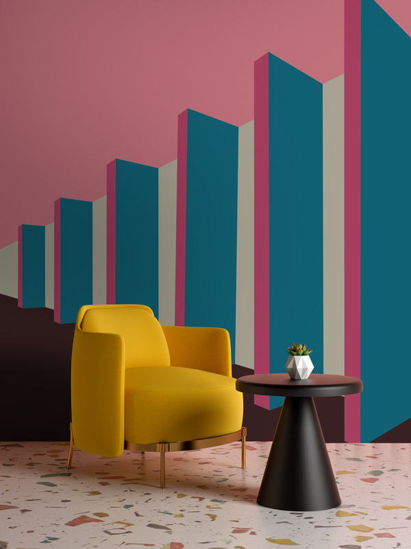 Pink blue architecture wallpaper mural