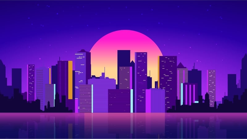 Design free futuristic neon city night desktop wallpaper