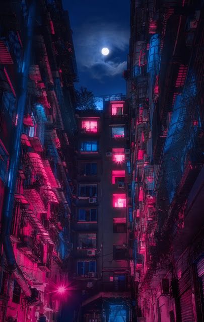 Pink and blue city apartment night light via photodorks dimensions neon wallpaper city background cyberpunk aesthetic