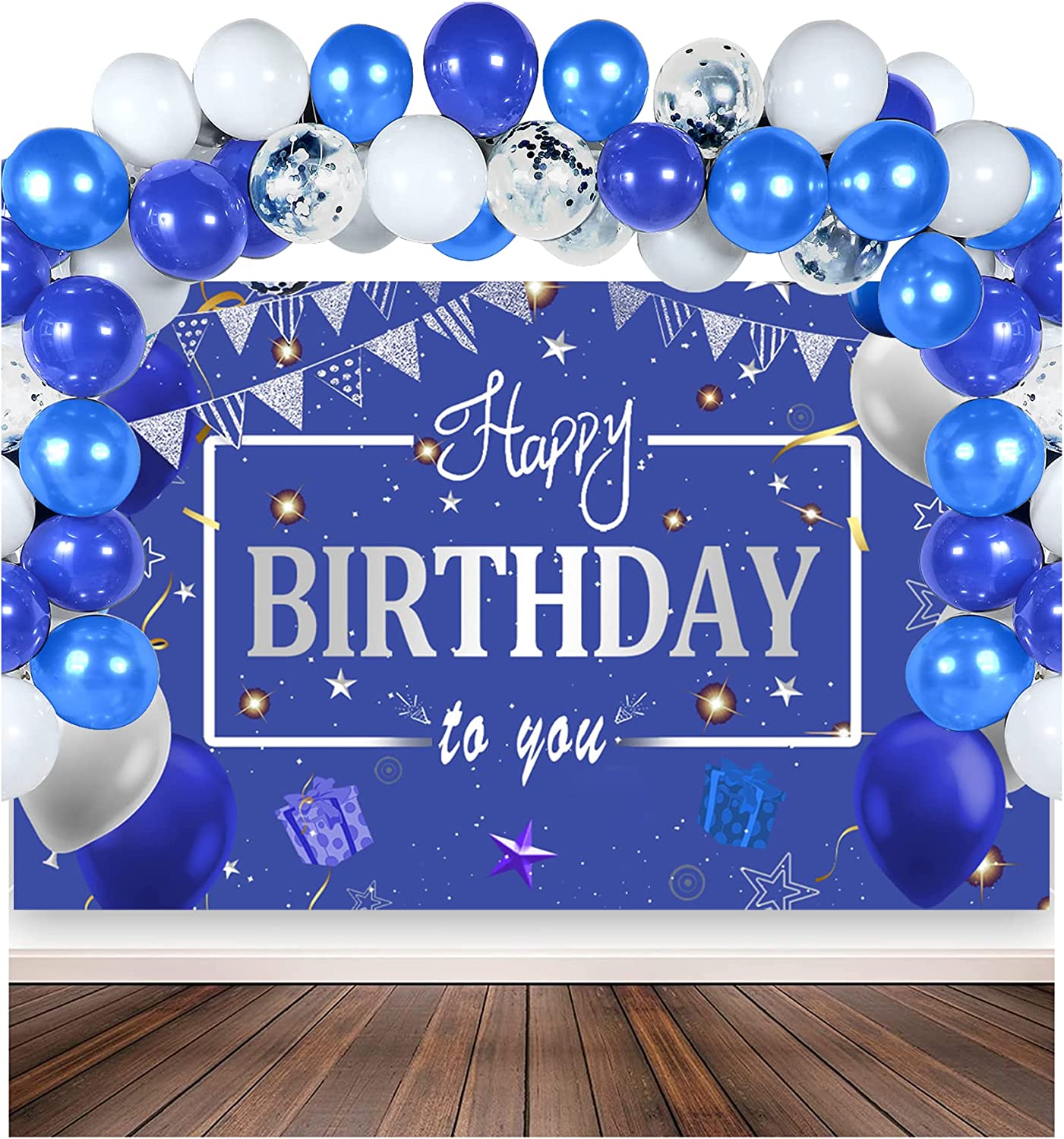 Blue Birthday Party Decorations for Men, Blue and Gold Happy Birthday  Decoration