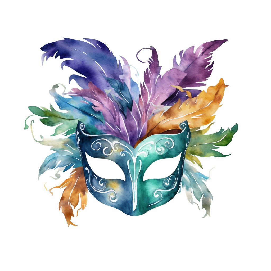 Mardi gras mask clipart with watercolor illustrationfull body shotketsy style white background