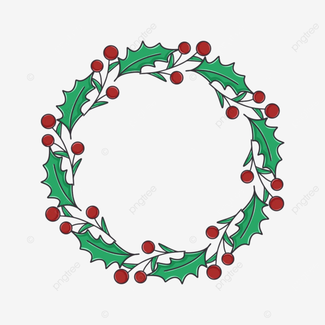 Christmas traditional wreath with holly and red berries festive circular rim for postcards round botanical leafy