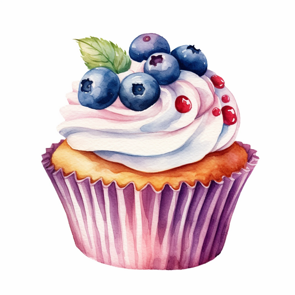 Watercolor yummy blueberry cup cake clipart hd single object white background no text watermark