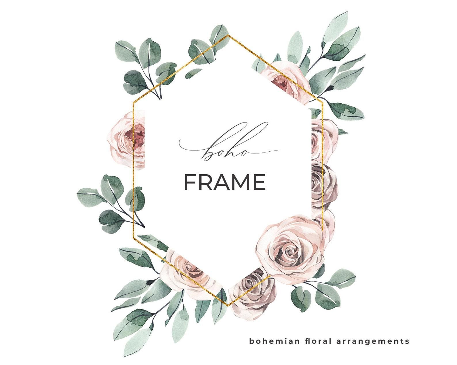 Orange Watercolor Flowers Clipart, Boho Rustic Fall Floral Wreath Frames  Borders with Transparent Background