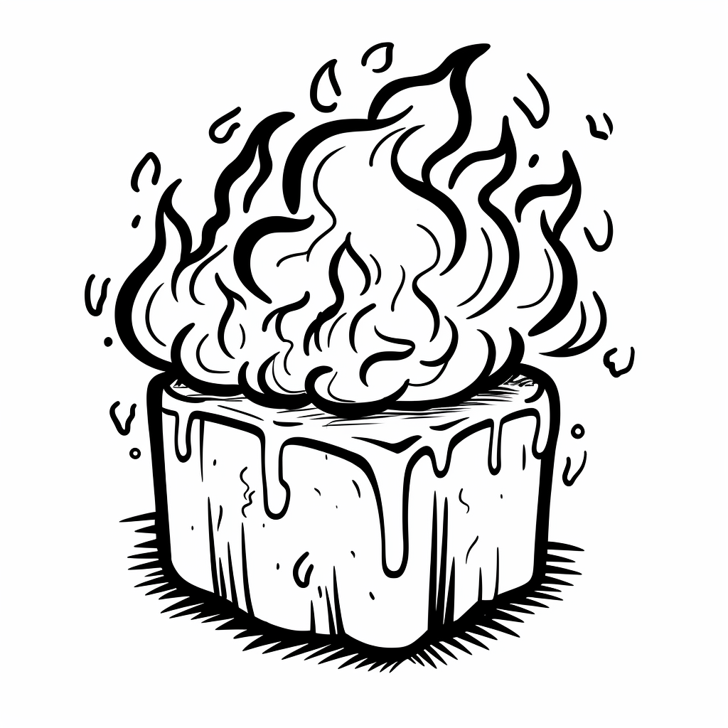 Marshmallow on fire simple clipart bold lines black white coloring page style no background