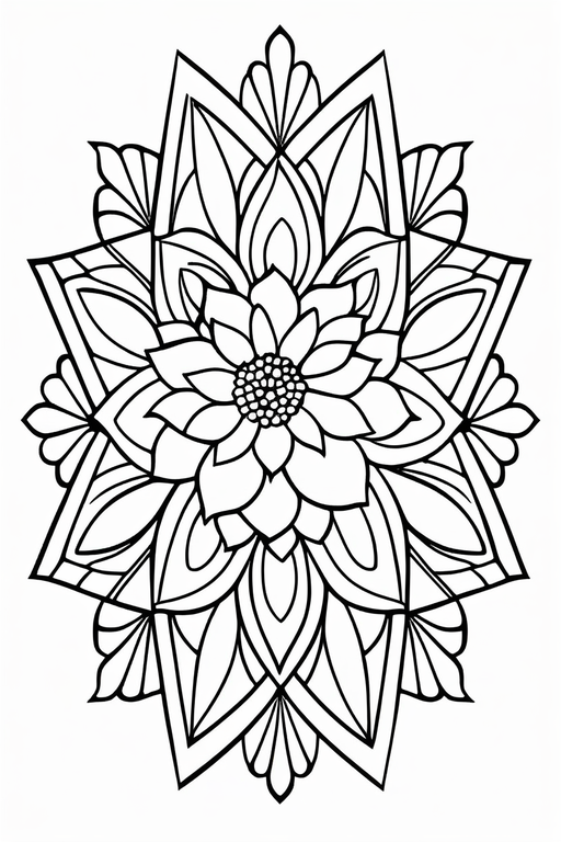 Flowers geometric pattern in the style of mandala white background coloring in book style