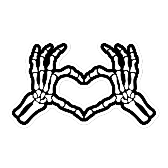 Skeleton heart hands sticker