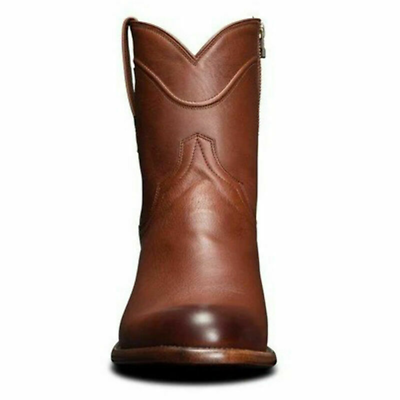 Men ankle boots shoes size leather western cowboy short calf boots flat heel new