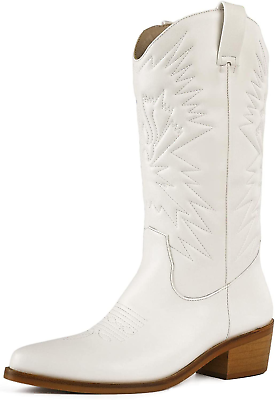 Wiralomi embroidered cowboy cowgirl boots for women round toe mid calf