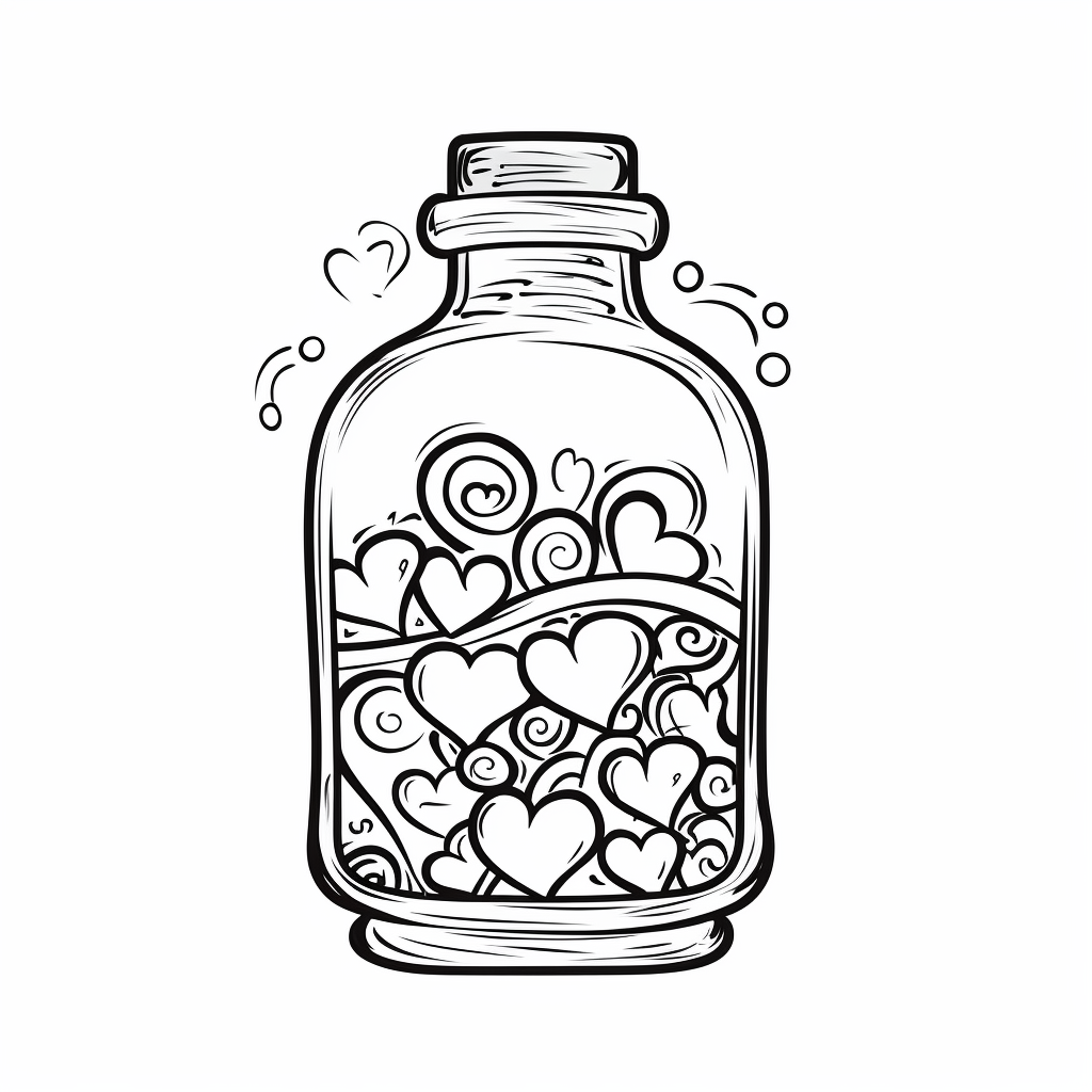 Heart in a bottle coloring page for kids maritim d simple vector monochromesimple vector line art white background easy to color cartoon clipart childrens drawinglow details a k white background