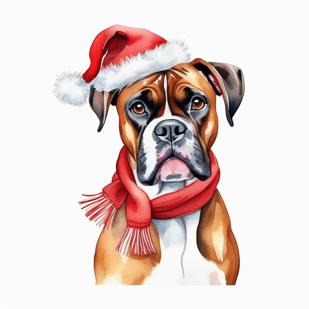 Watercolor christmas boxer dog clipart