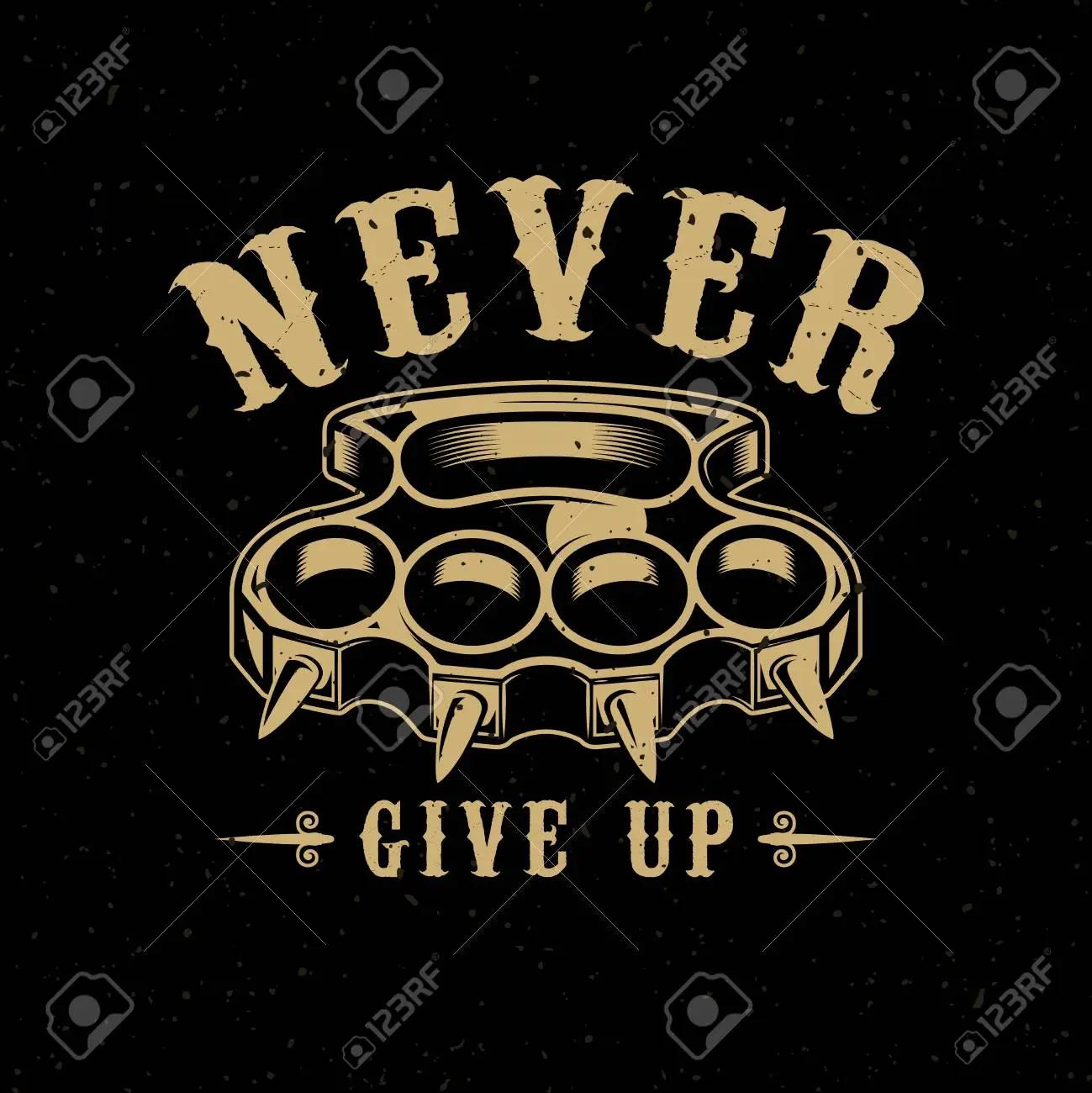 Never give up brass knuckles illustration on dark background design element for poster emblem sign t shirt vector illustration royalty free svg cliparts vectors and stock illustration image