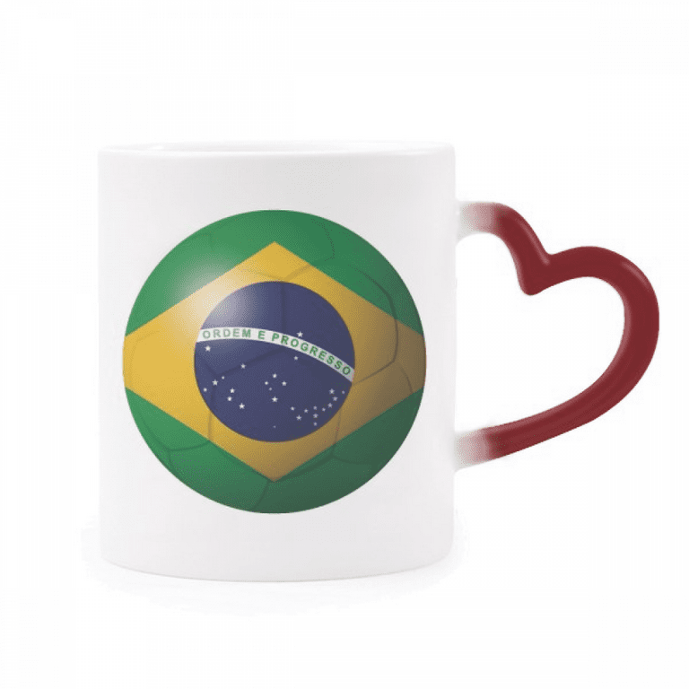 Brazil national flag soccer football heat sensitive mug red color changing stoneware cup