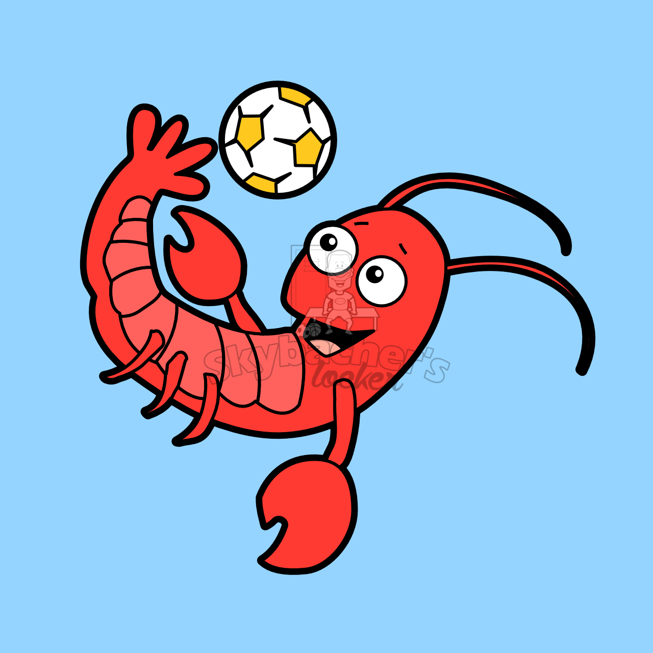 Happy soccer lobster cartoon