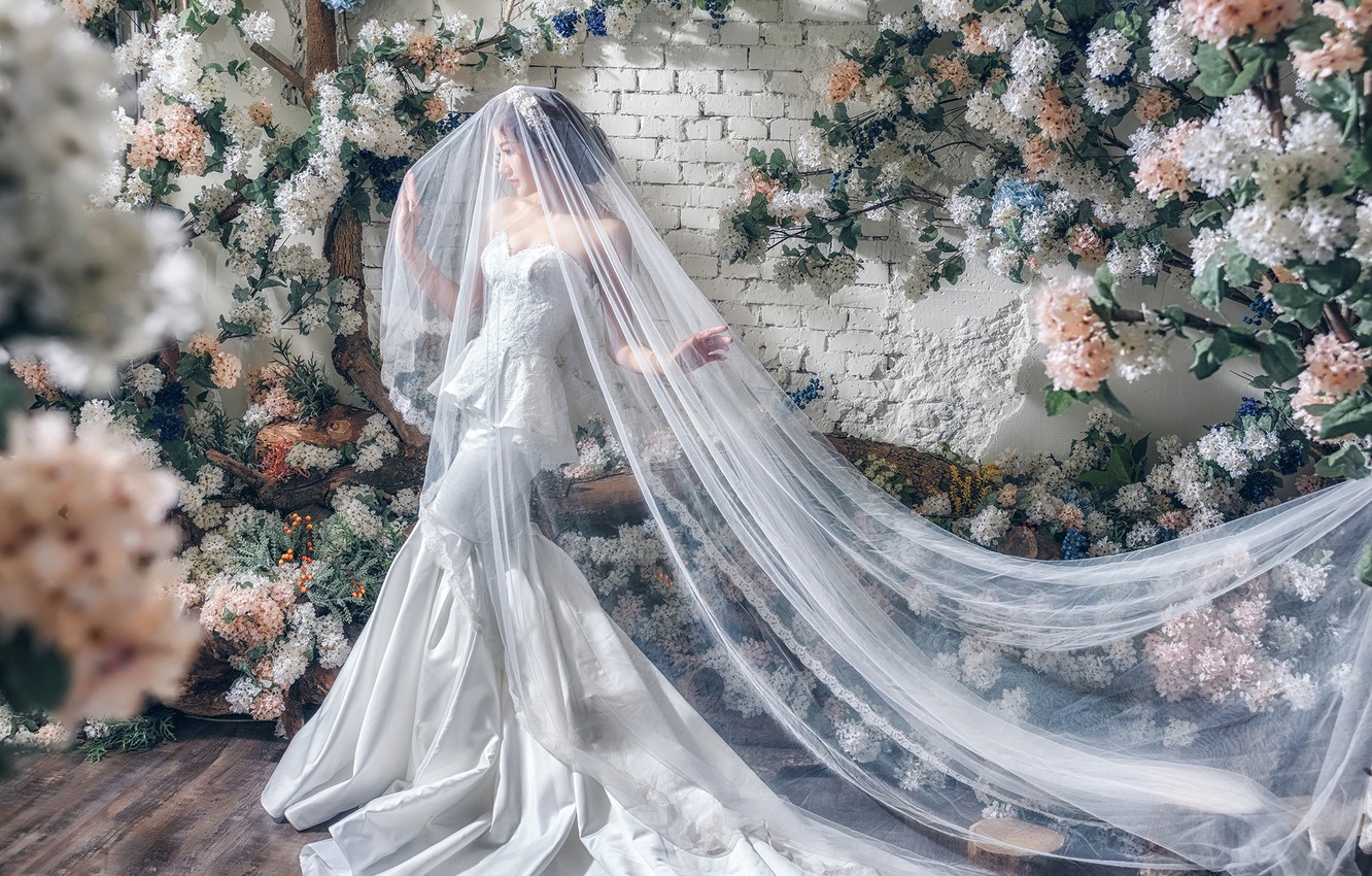 Wallpaper flowers pose style model asian the bride veil wedding dress images for desktop section ññððñ