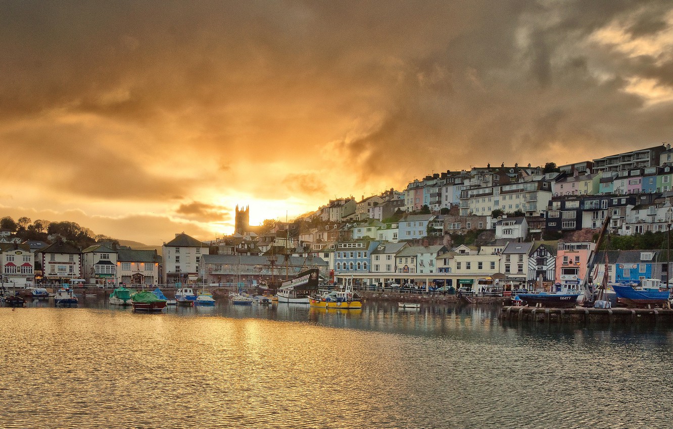 Wallpaper sea sunset england tower home promenade harbour brixham images for desktop section ððñðð