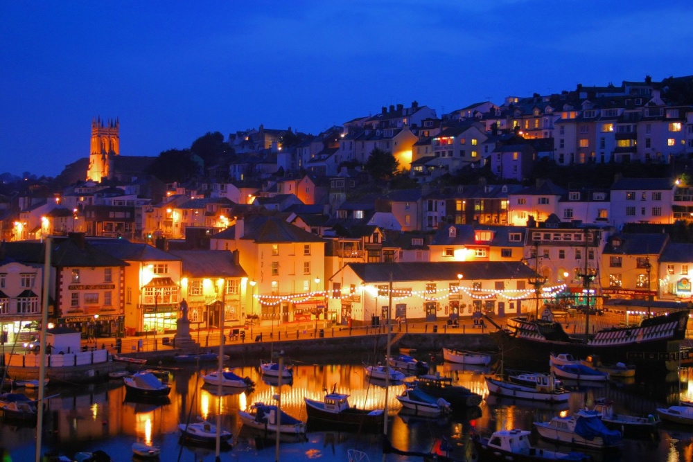 Brixham harbour in devon at night wallpaper background id