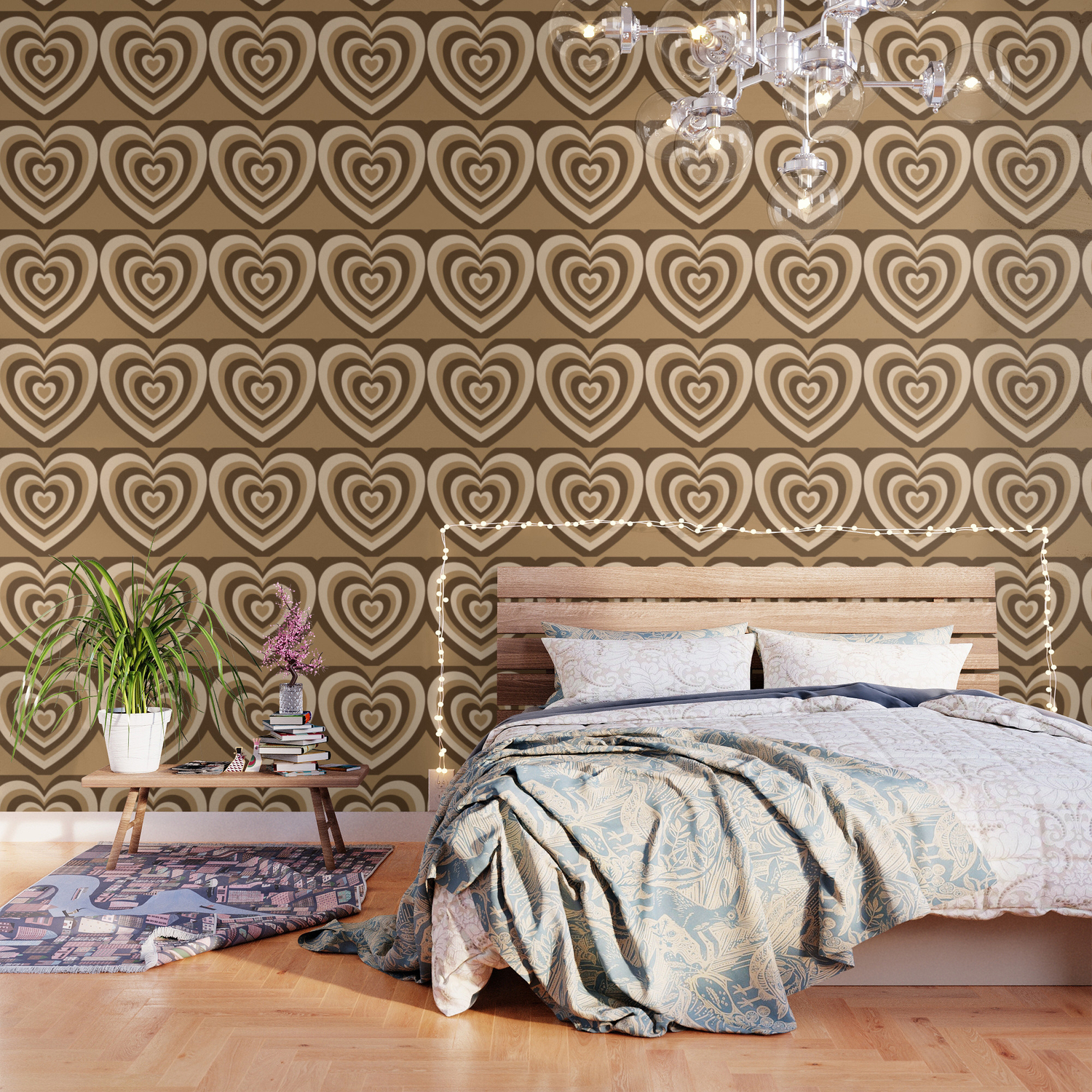 Aesthetic hypnotic brown hearts wallpaper by simple decor