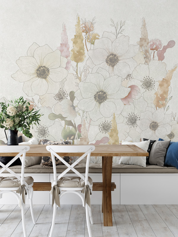 Cream brown beautiful floral wallpaper mural