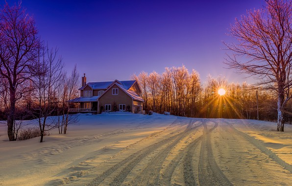 Wallpaper the sun snow trees landscape house canada new brunswick new brunswick images for desktop section ðñðñððð