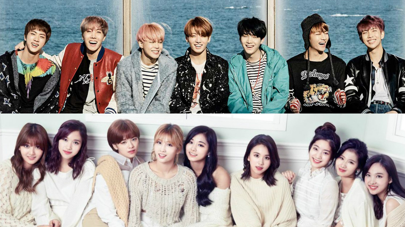 Bts and twice voted the current top male and female idol groups by entertainment agencies