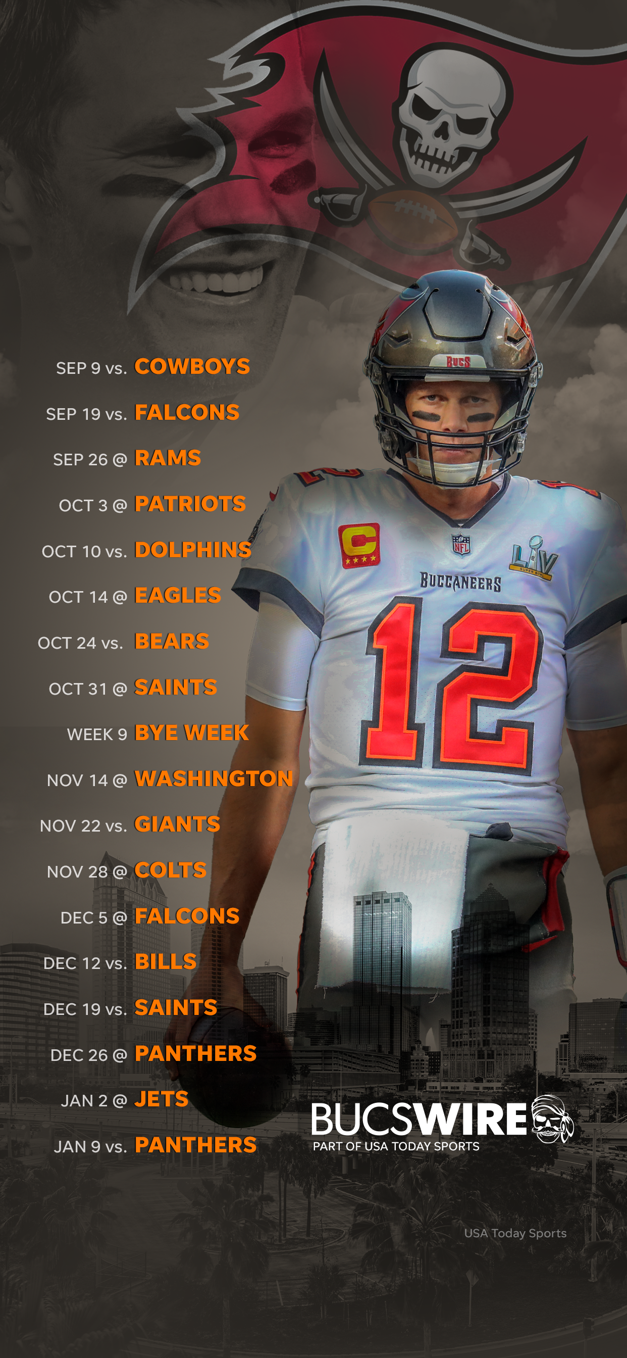 2022-2023 Tampa Bay Buccaneers Wallpaper Schedule