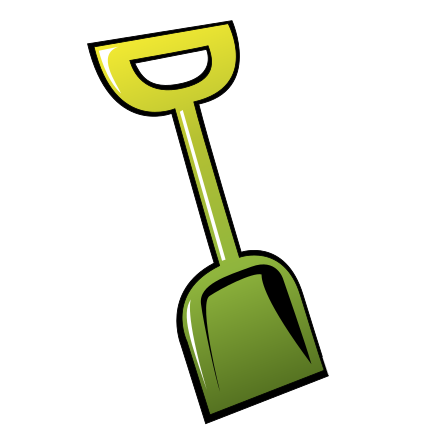 A yellow and green shovel on a black background clip art image