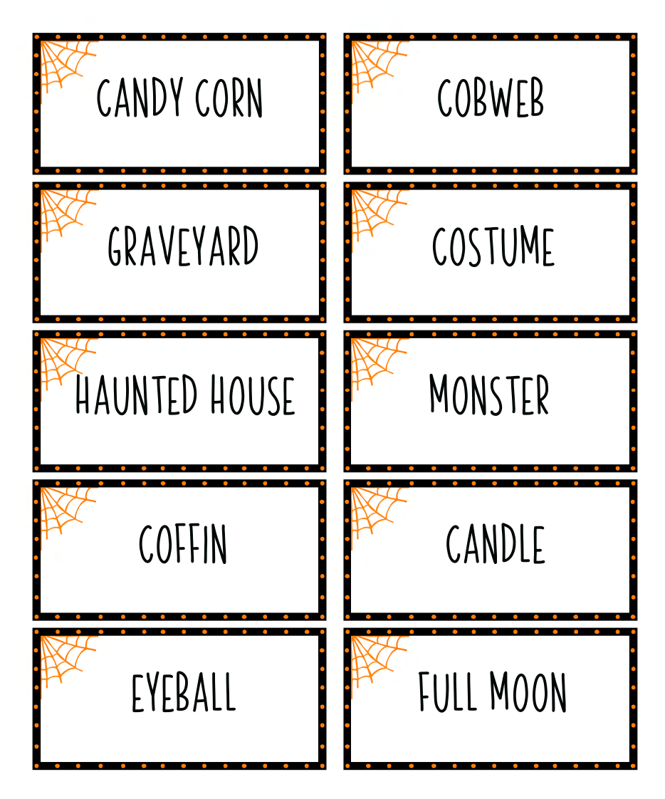 Halloween charades card game free printable