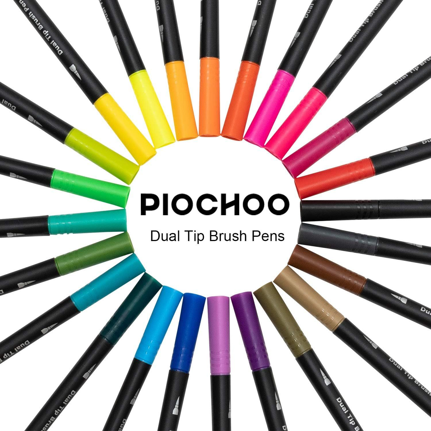 Piochoo dual brush marker pens for coloring fine point and brush tip