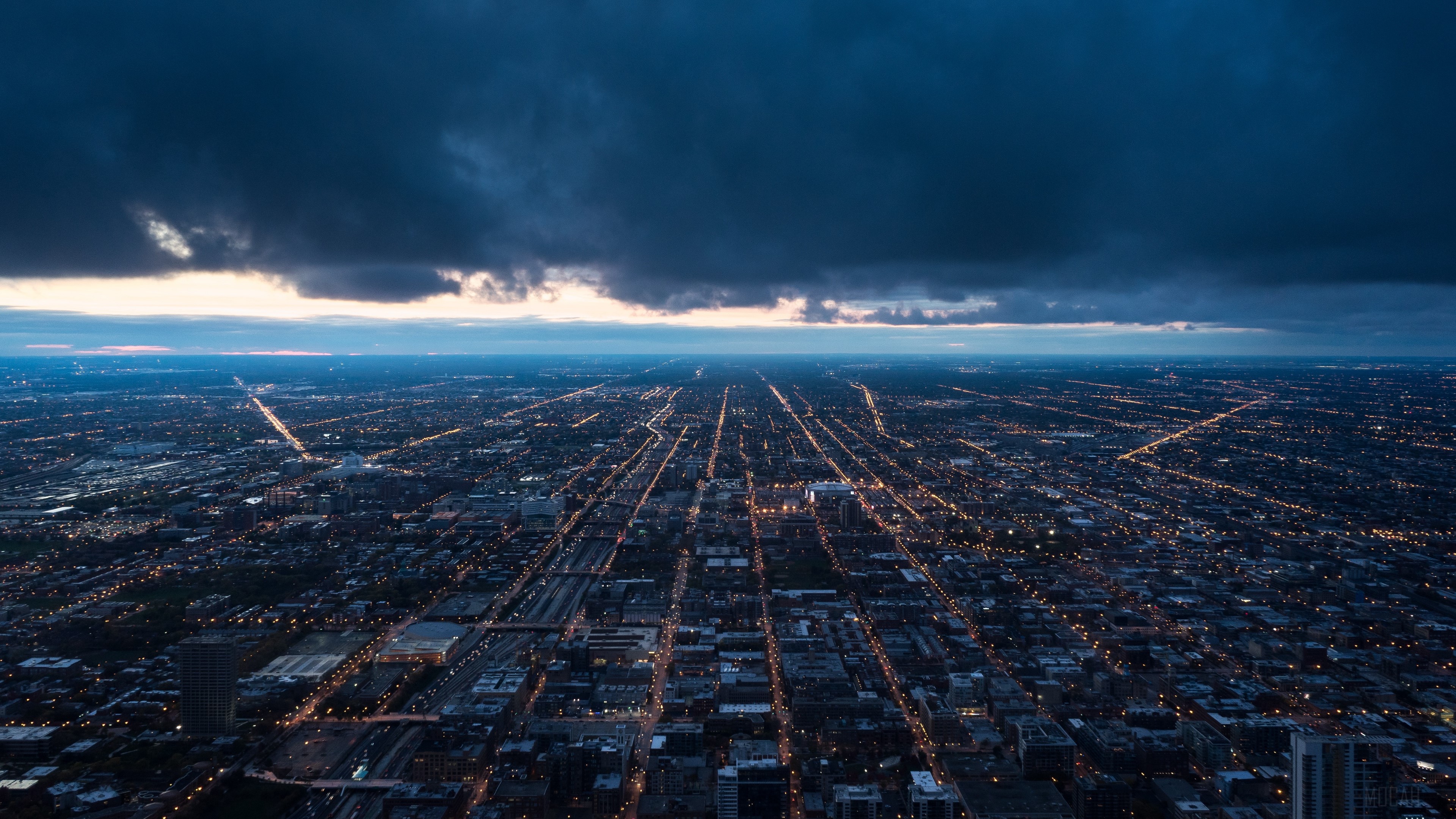 Night city top view buildings clouds k