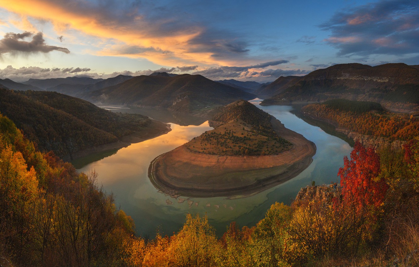 Wallpaper autumn clouds landscape sunset mountains nature river bulgaria materov images for desktop section ððµðð