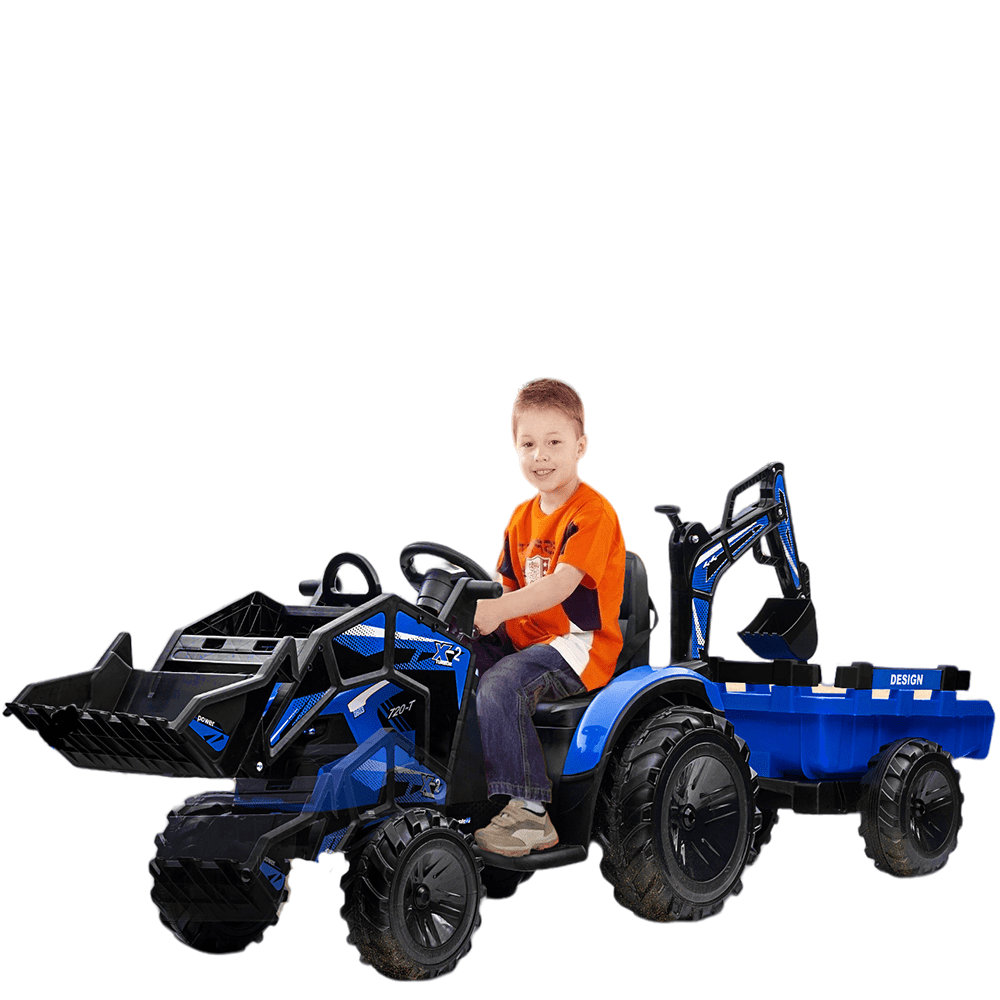 Eastvita v ride on toys tractor kids ride on car toy excavator bulldozer v farm tractor wtrailer shovel bucket digger remote control eva tires led lights music usb