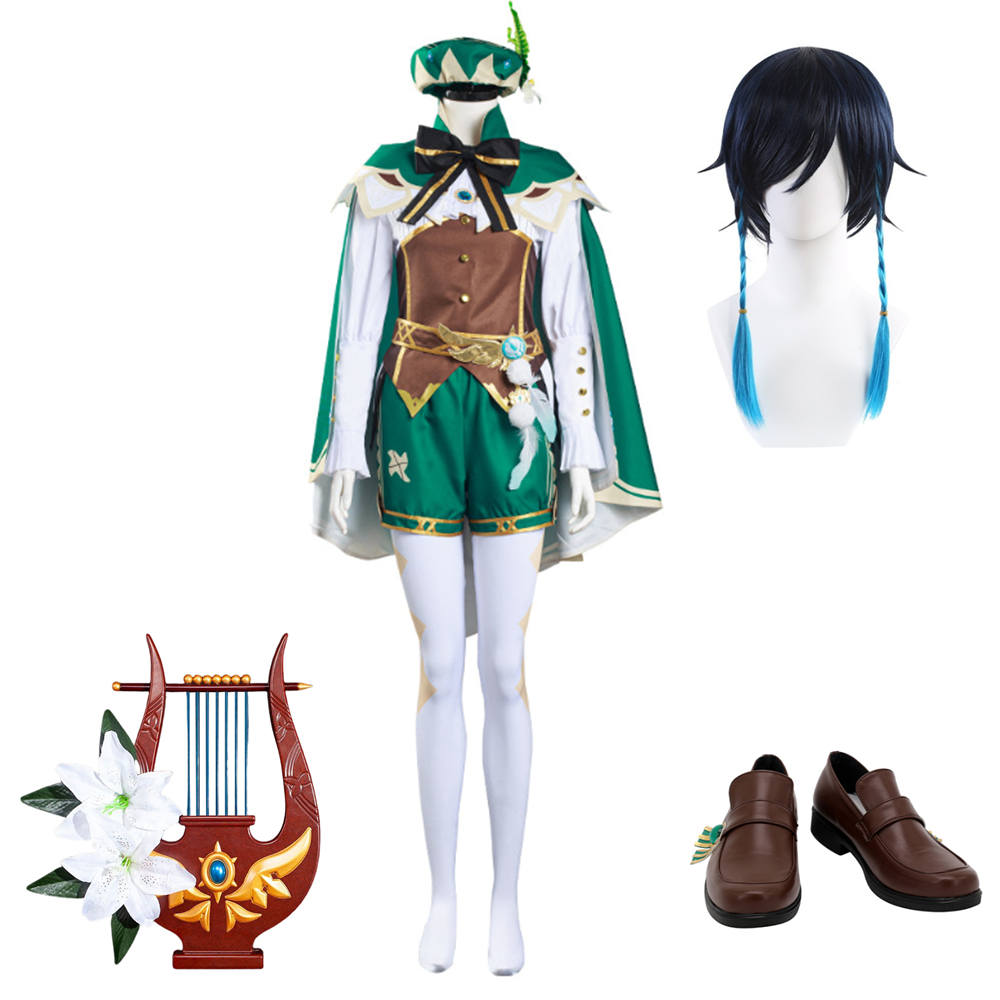 Game genshin impact venti green set outfit splay stume halloween c â