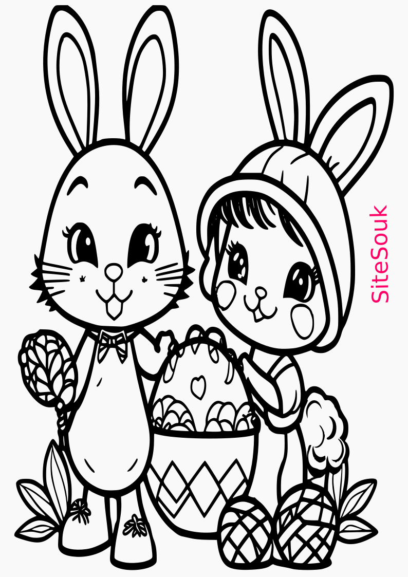 Easy to color for kids free download bunny coloring page