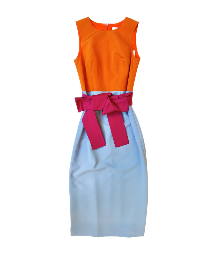 Carolina herrera colorblock midi dress with sash