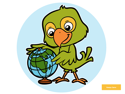 Parrot and globe cute cartoon animal by ksenya savva on