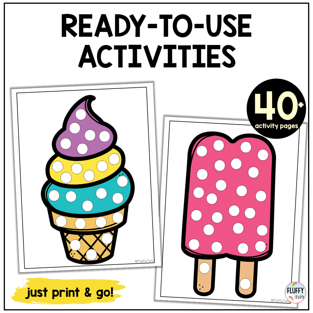 Fun pages of ice cream dot printable for summer activities