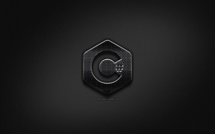 Download wallpapers c sharp black logo programming language grid metal background c sharp artwork creative programming language signs c sharp logo for desktop free pictures for desktop free