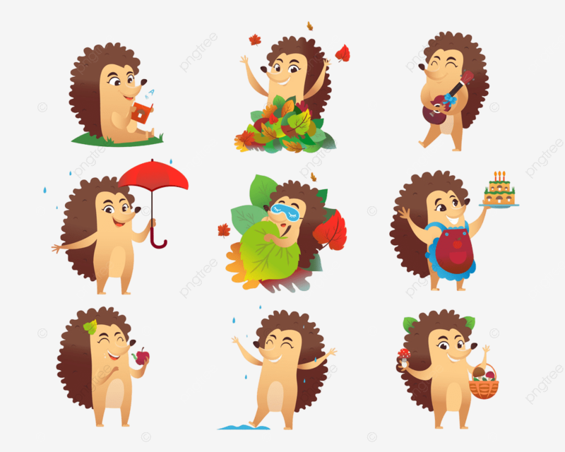 Cute hedgehog cartoon character vector illustrations set birthday background prickly png and vector with transparent background for free download