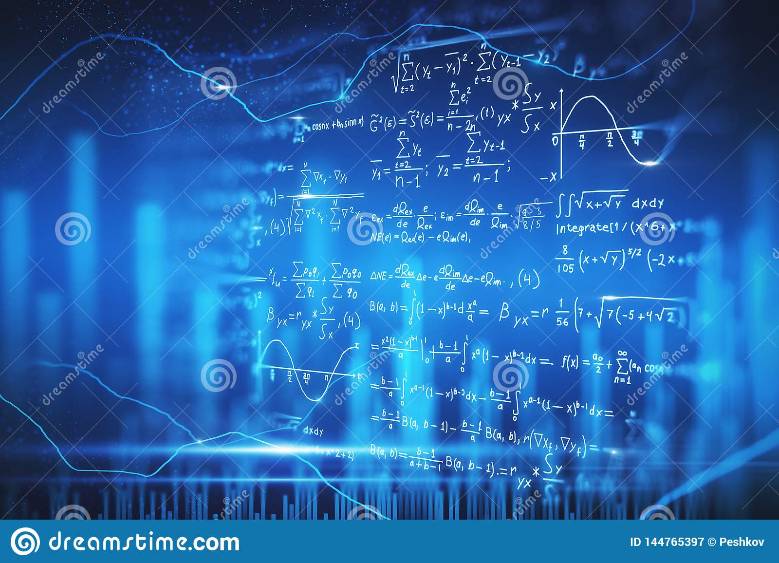 Digital mathematical formulas wallpaper stock illustration