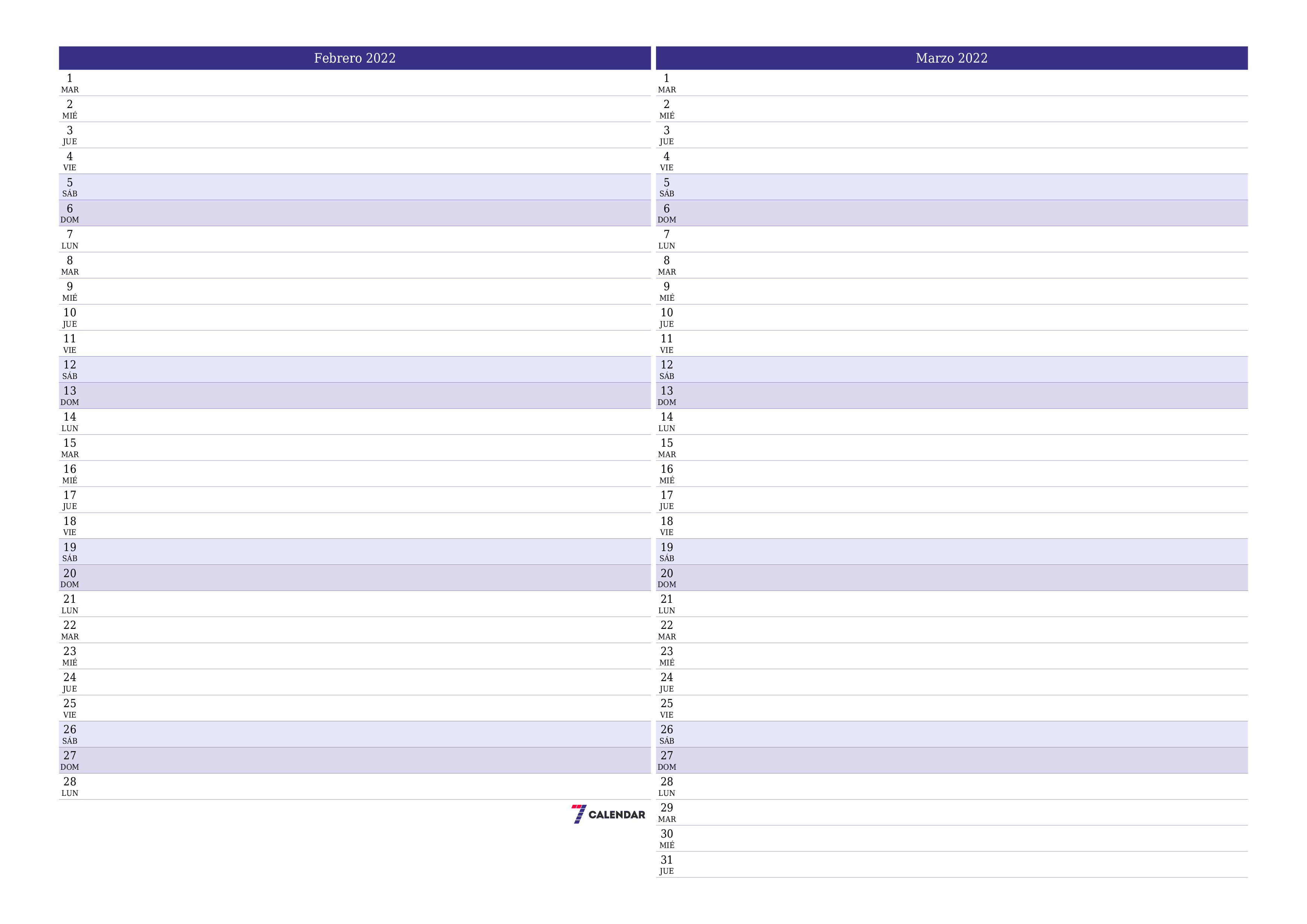 Calendarios y planificadores imprimibles para el mes febrero a a a pdf y png