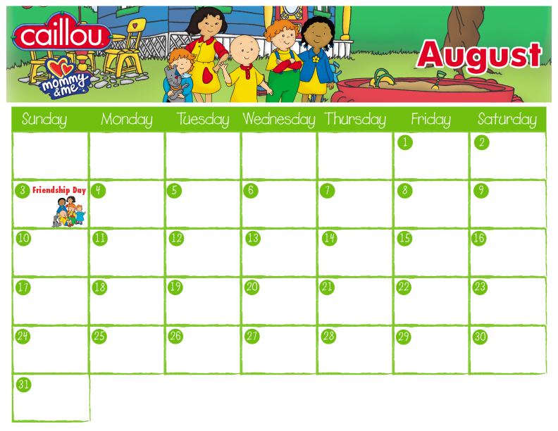 August stts tomorrow and that means a new mommymeâ calend plan those last minute summer plans before the kids head â august calend caillou kids head