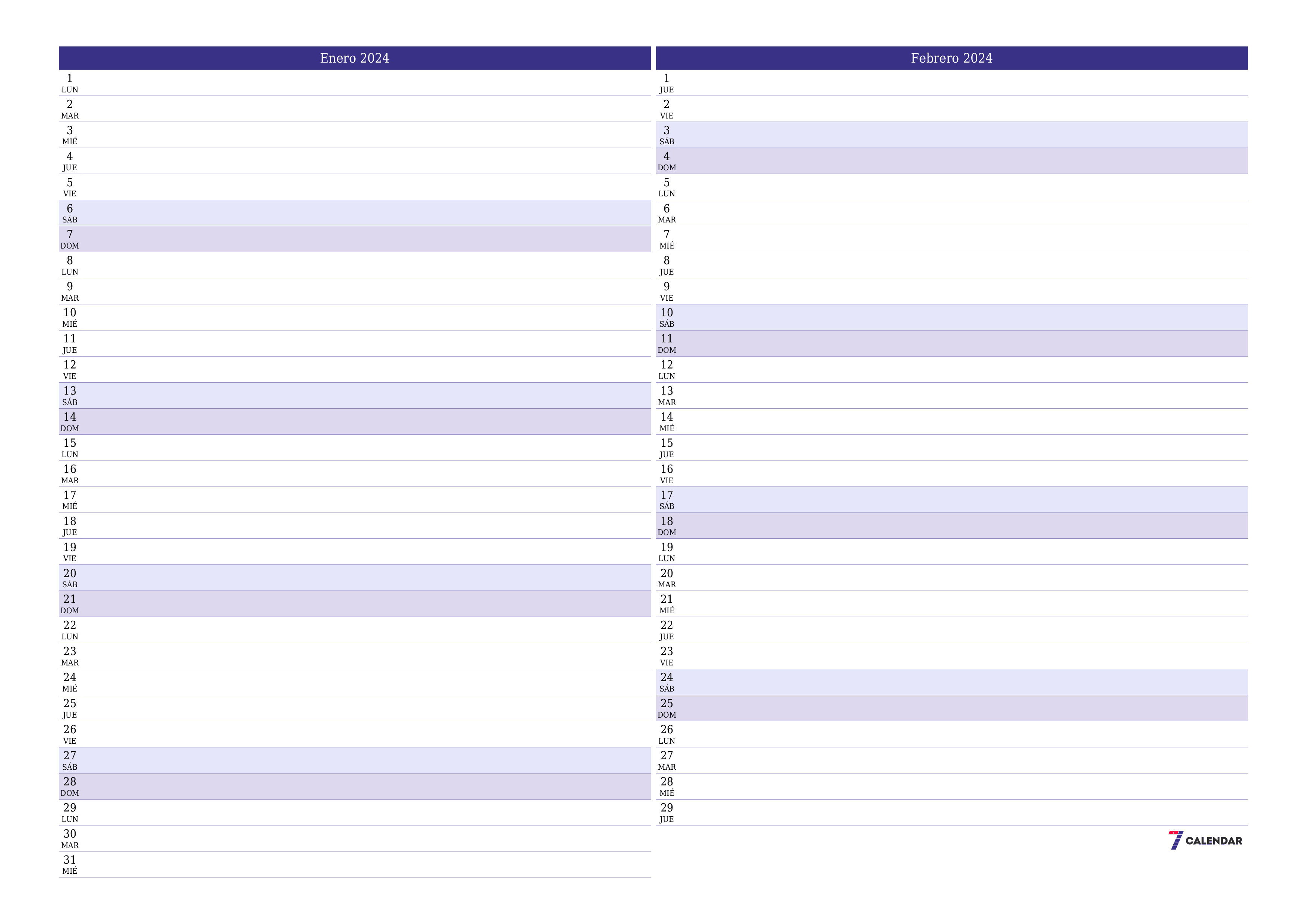 Calendarios y planificadores imprimibles enero a a a pdf y png