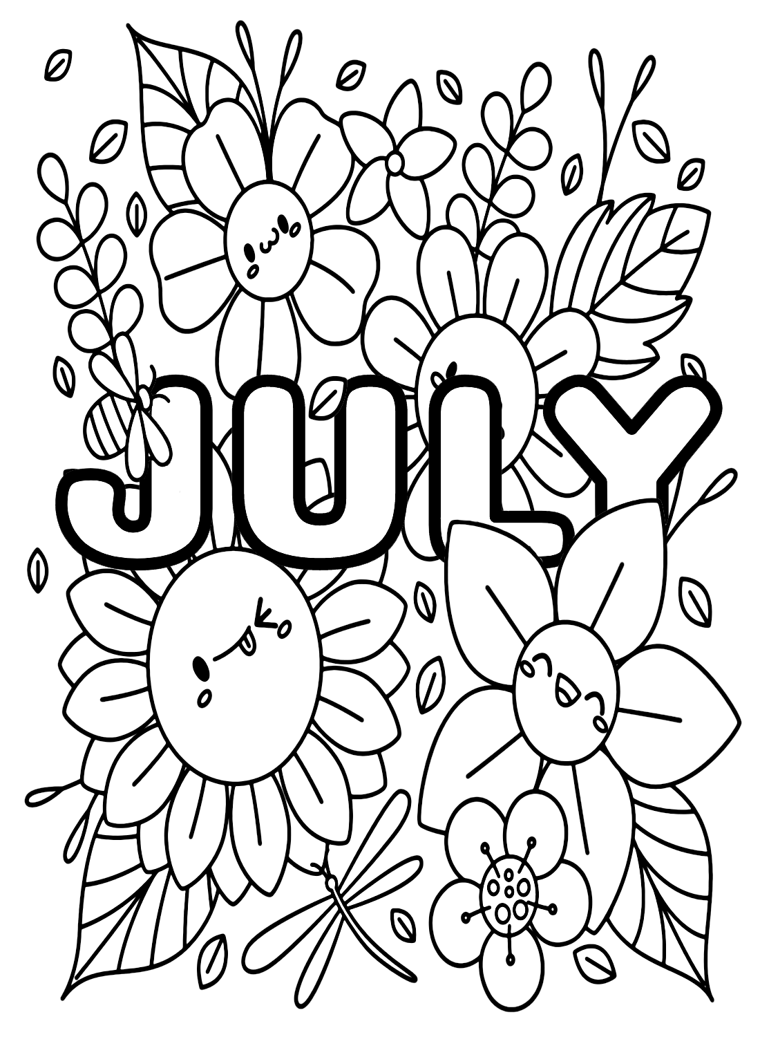 July flowers coloring page