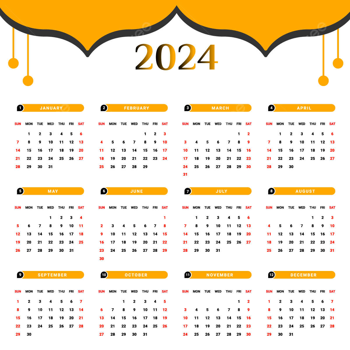 Calendrier annuel avec une forme unique jaune et noire png calendrier calendrier calendrier annuel png et vecteur pour tãlãchargement gratuit